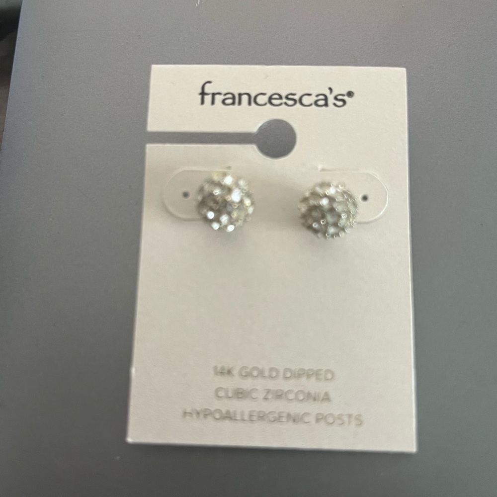 Francesca's Collections Silver Cubic Zirconia Stud Earrings crystal ball - Picture 2 of 3